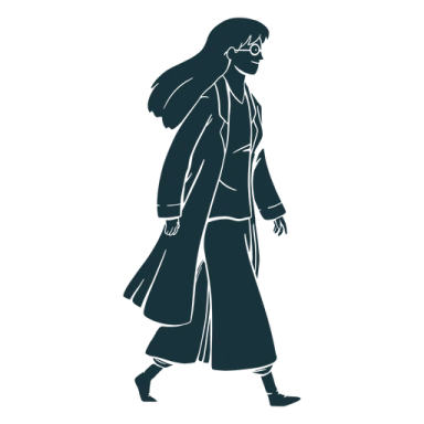 a silhouette of a woman walking down the street