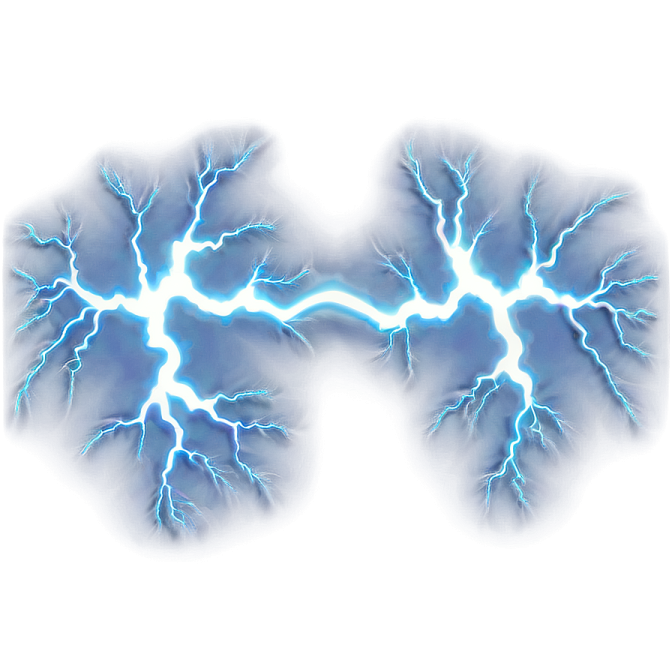 two blue lightnings on a white background