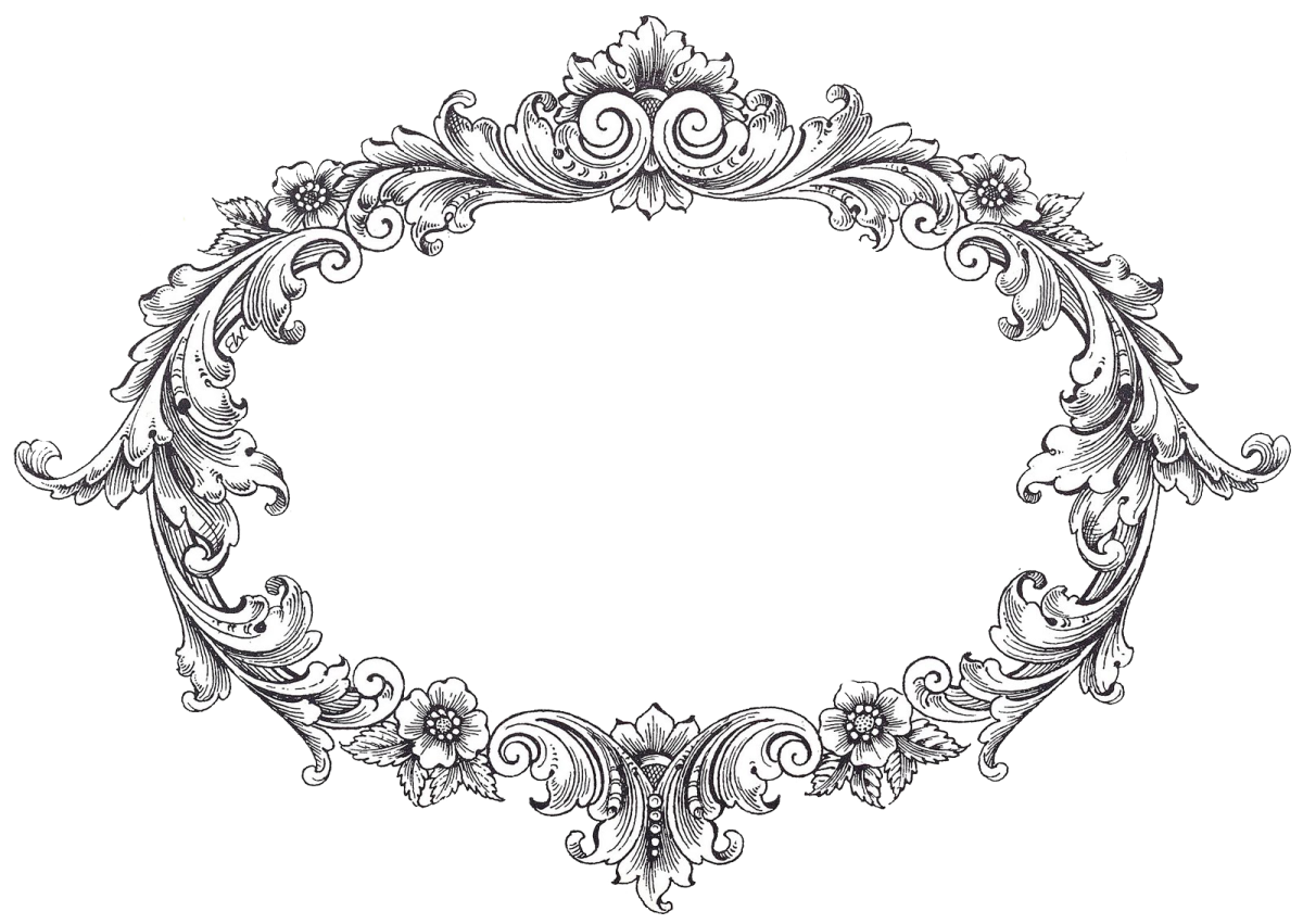 a black and white drawing of an ornate frame