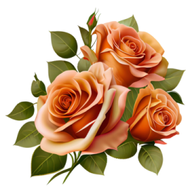 a bunch of orange roses with green leaves