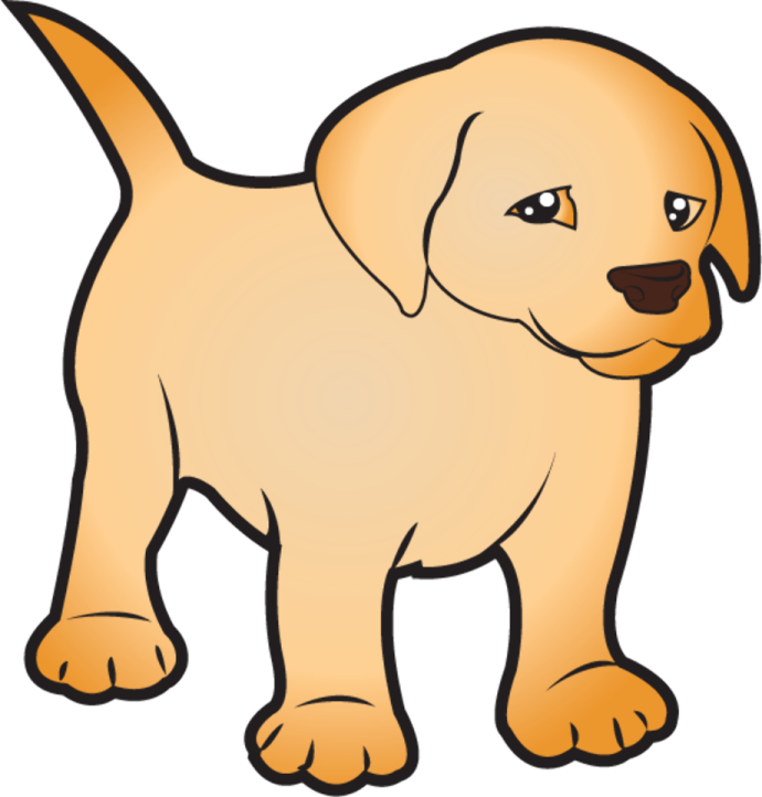 a cartoon yellow puppy dog with big eyes