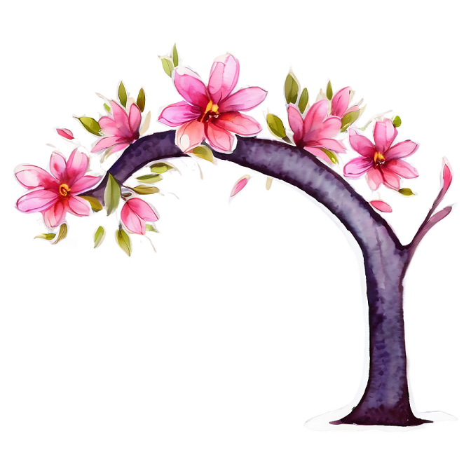 a watercolor painting of a tree with pink flowers