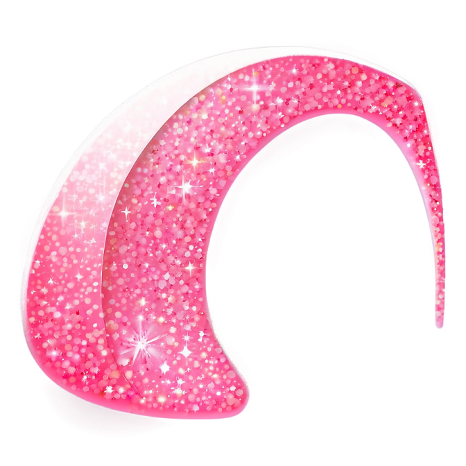 a pink glitter crescent with stars on it