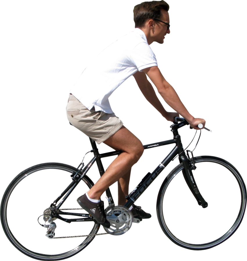 a man riding a bike on a white background