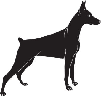 a black and white dog silhouetted on a white background