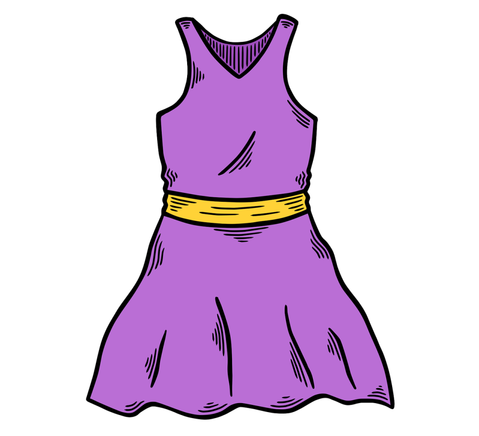 a purple dress with a yellow belt