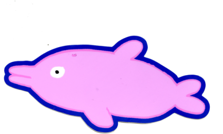 a pink and blue fish shaped magnet