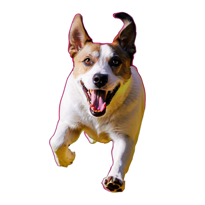 a dog is running on a white background