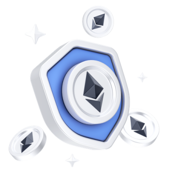 a blue and white button with diamonds around it
