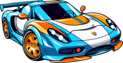 a blue and orange sports car