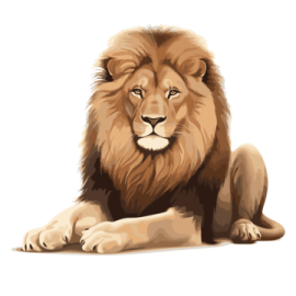 a lion laying down on the ground
