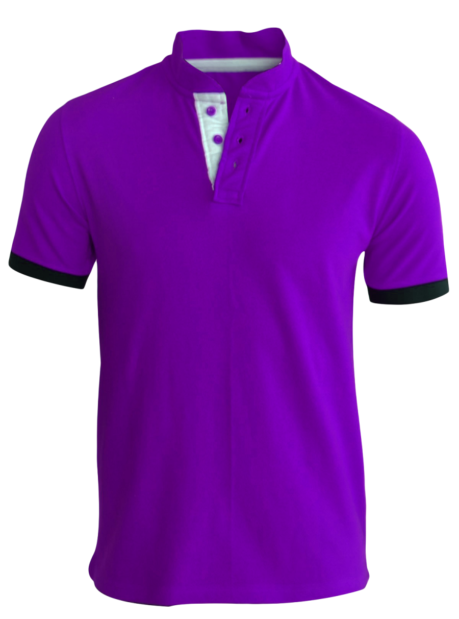 a purple polo shirt with black trims