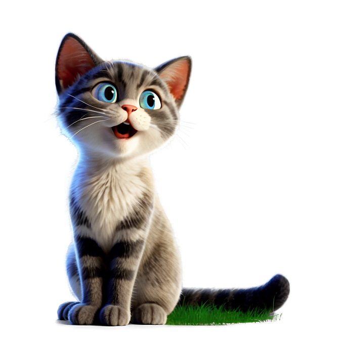 a gray and white kitten sitting on the ground