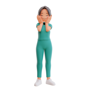 a woman in a green top and leggings with her hand on her face