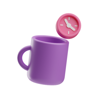 a purple cup with a clock on it