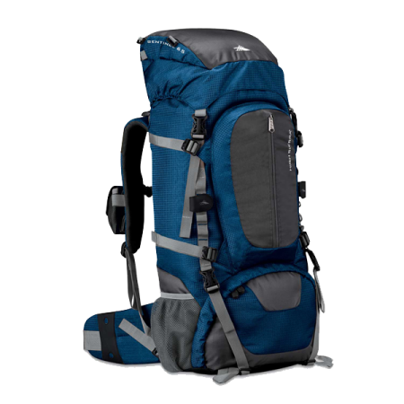 a blue backpack on a white background