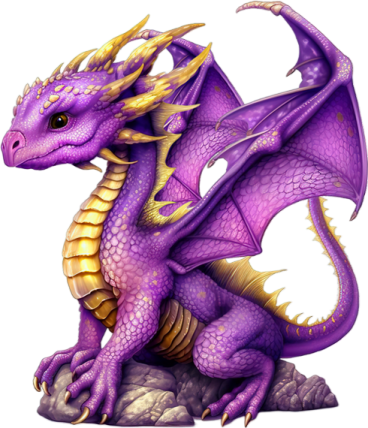 a purple dragon sitting on a rock