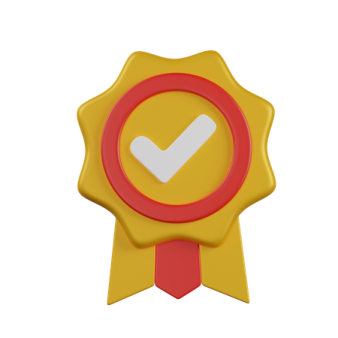 a yellow seal with a check mark on it
