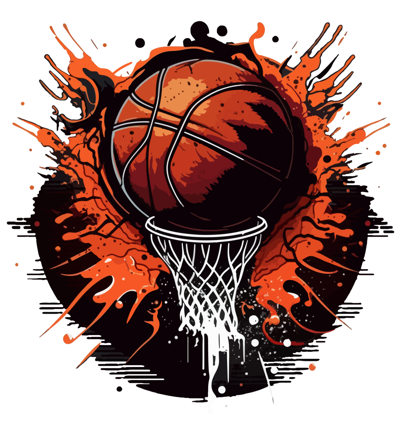 a basketball ball with splashs on it