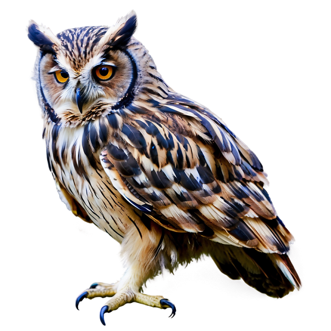 an owl is standing on a white surface