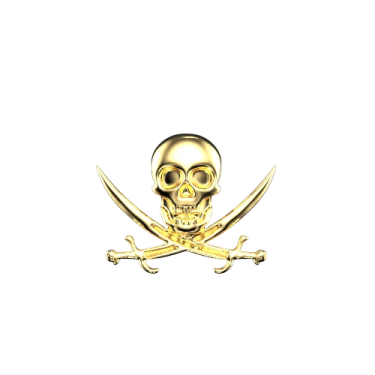 a gold pirate skull and crossed swords
