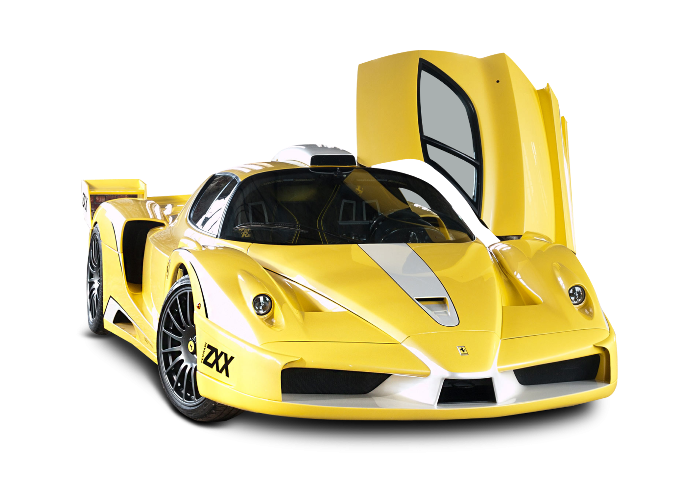 a yellow sports car on a white background