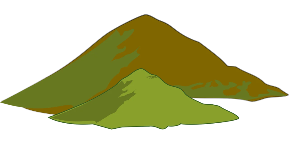 a mountain with green trees and brown hills