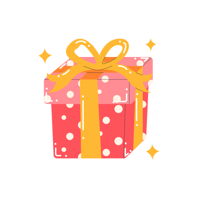 a red gift box with a yellow bow