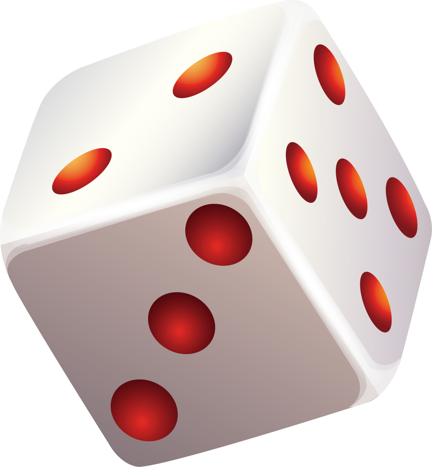 a white dice with red spots
