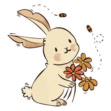 a white rabbit with a flower in its mouth