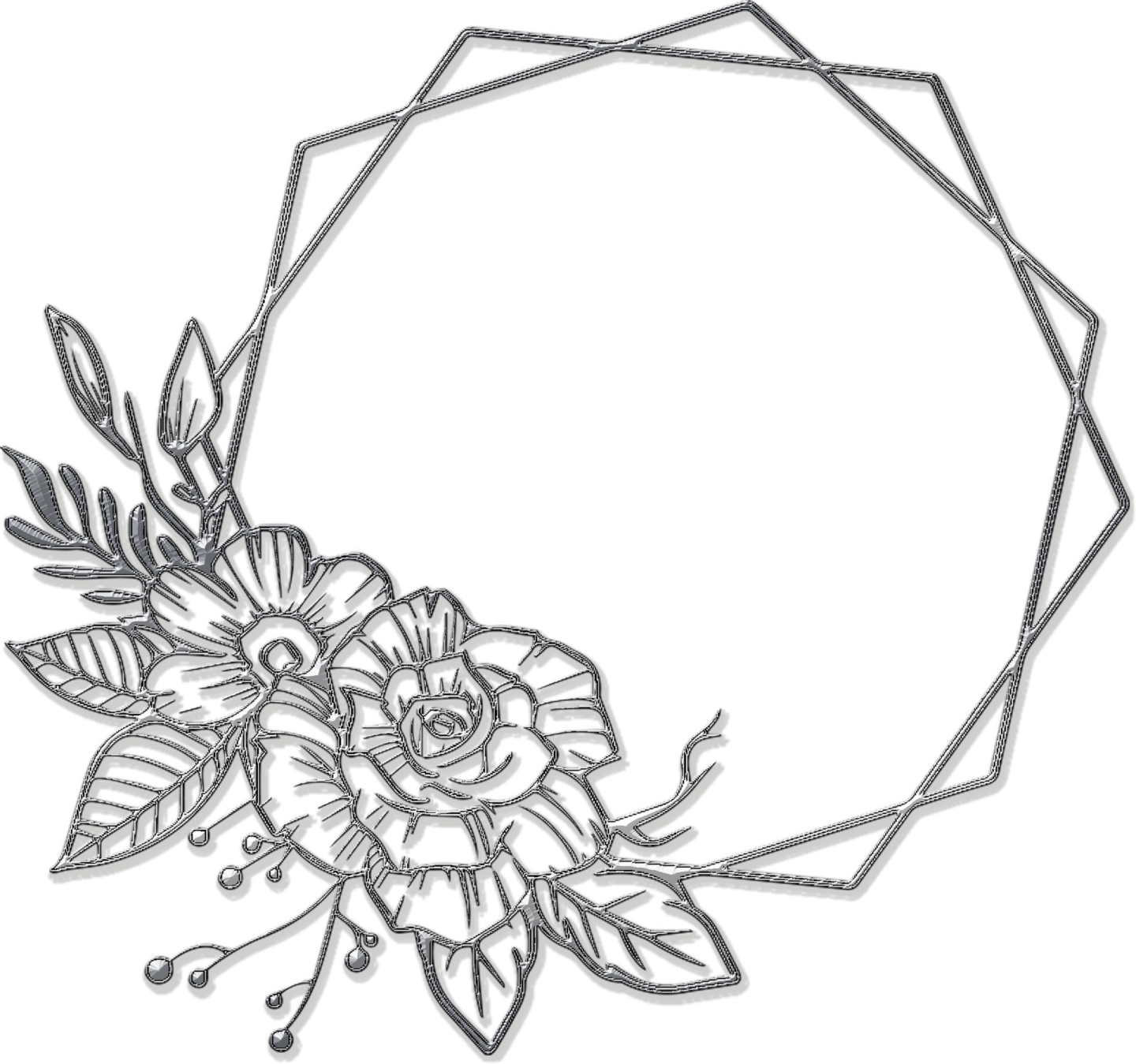a circular frame with flowers and leaves on it