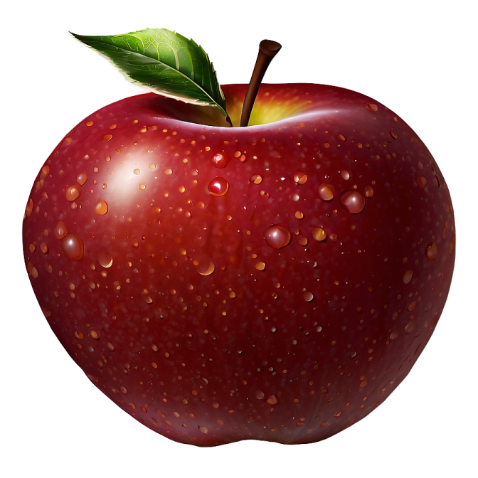 an apple with water drops