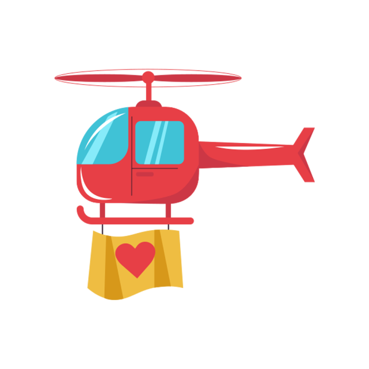 a red helicopter with a heart on it