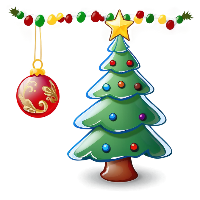 a christmas tree with ornaments hanging from it