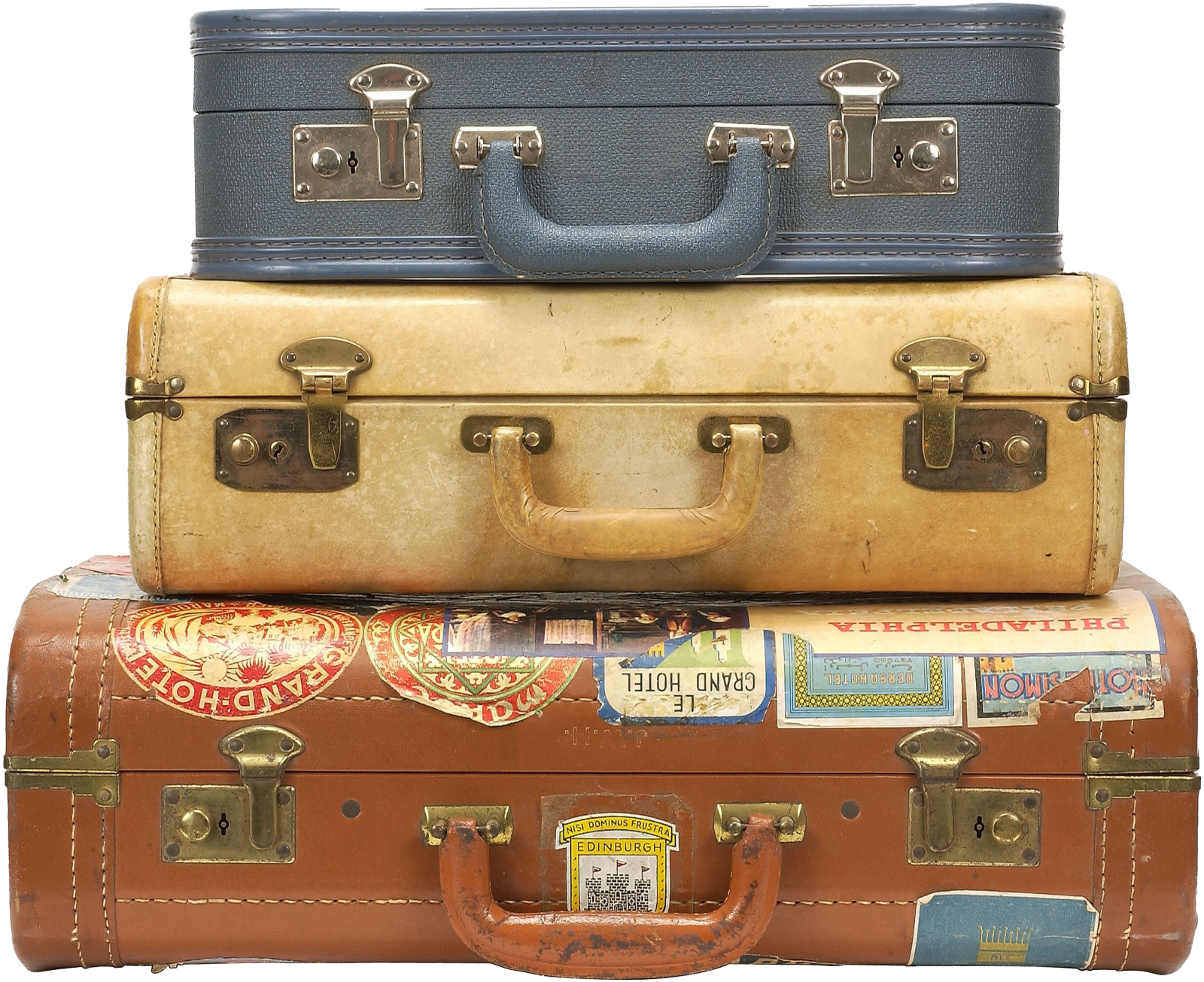 three suitcases stacked on top of each other suitcase