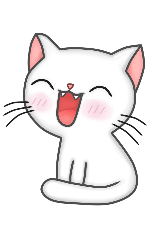 a white cat with its mouth open and tongue out