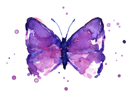 a watercolor painting of a purple butterfly