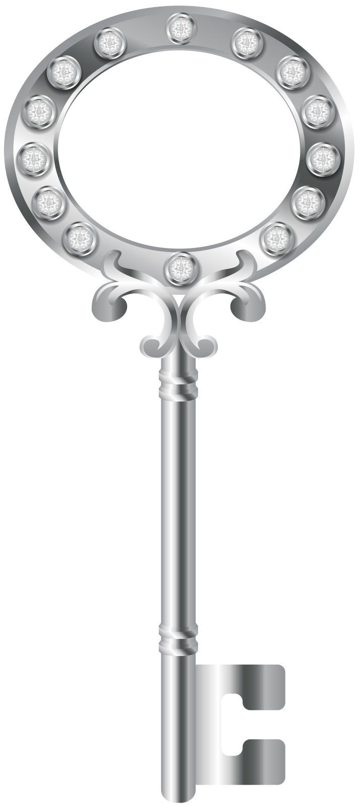 a silver key with diamonds on it