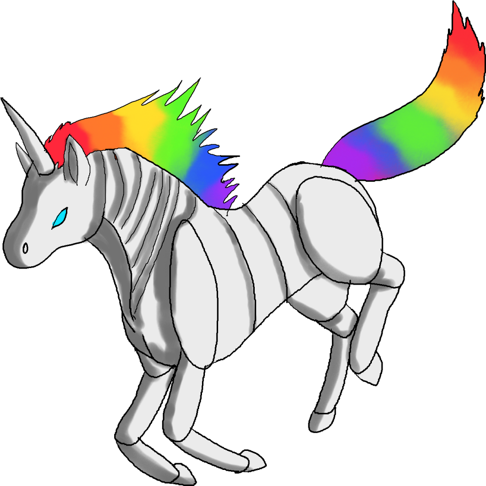 a drawing of a rainbow - colored unicorn
