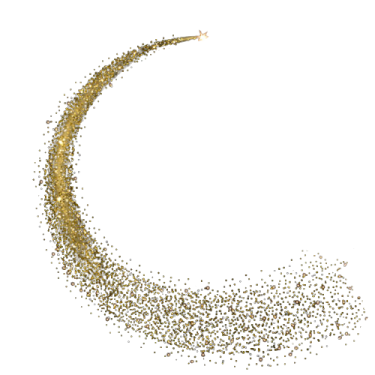 a gold crescent made out of small pieces of glitter