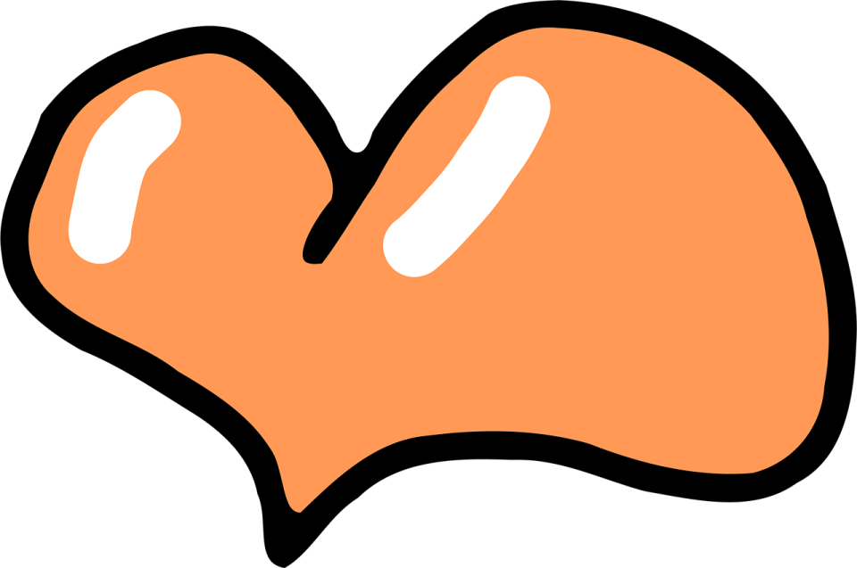 an orange heart with a black outline