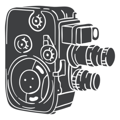 a black and white drawing of a camera