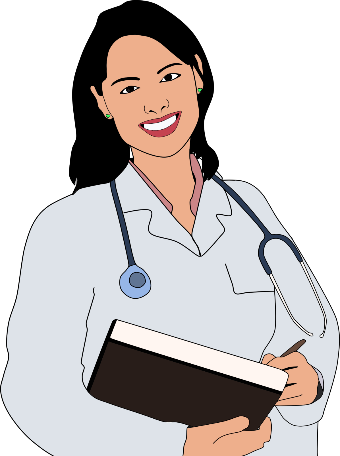 a female doctor holding a clipboard