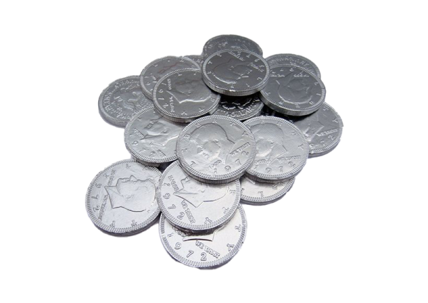 a pile of silver coins