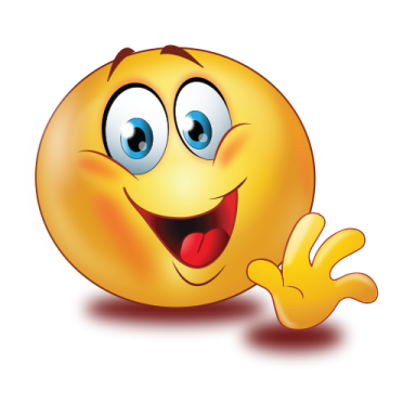 a yellow smiley face with blue eyes and a big smile