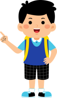 a boy with a backpack pointing at something