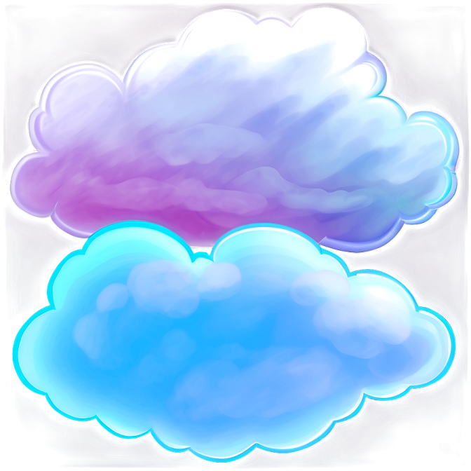 two blue and pink clouds on a white background