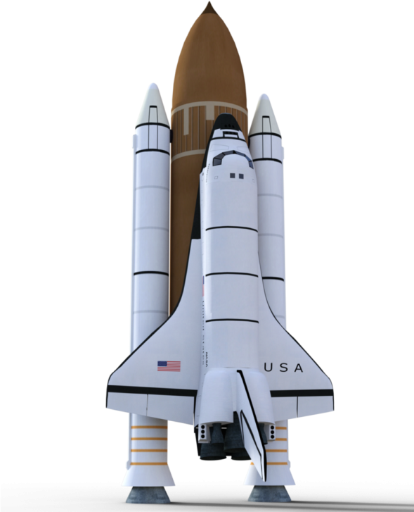 a model of a space shuttle with a rocket on top