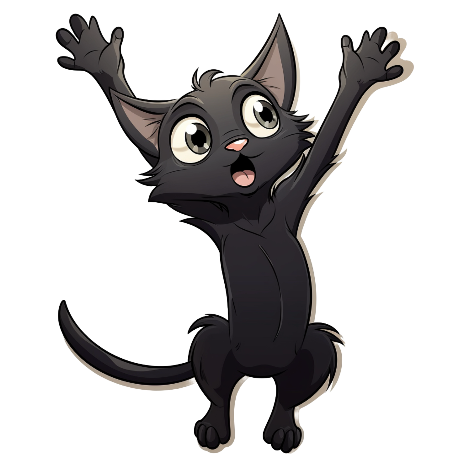 a black cat with its arms in the air