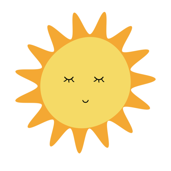 a cartoon sun with eyes closed